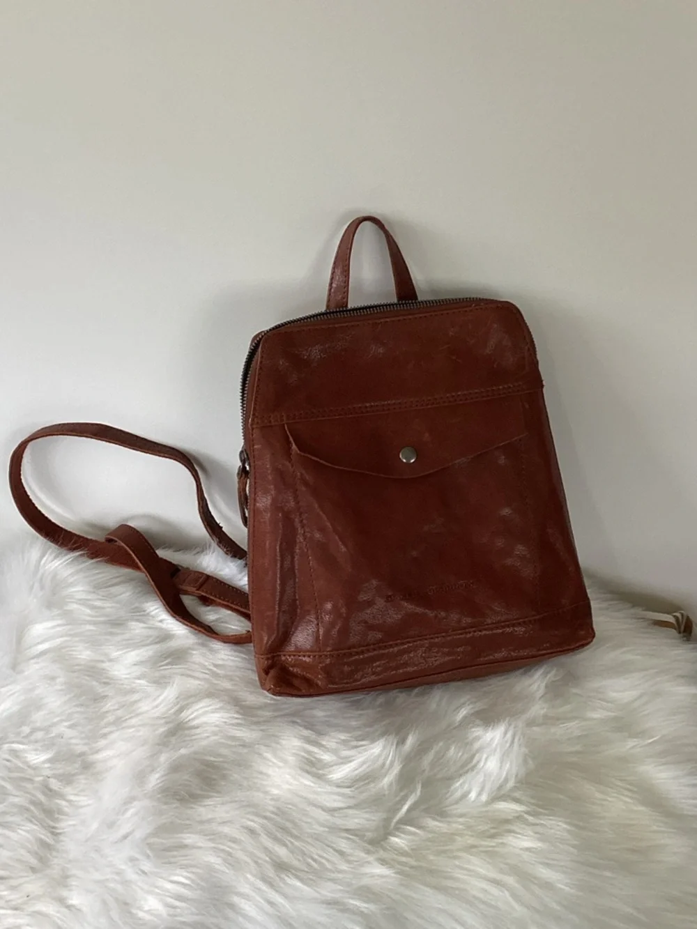 Leather Mini Backpack in Chestnut Brown - Compact Everyday Bag